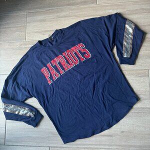 New England Patriots Oversized Navy Sequin Detail Pullover - NWOT